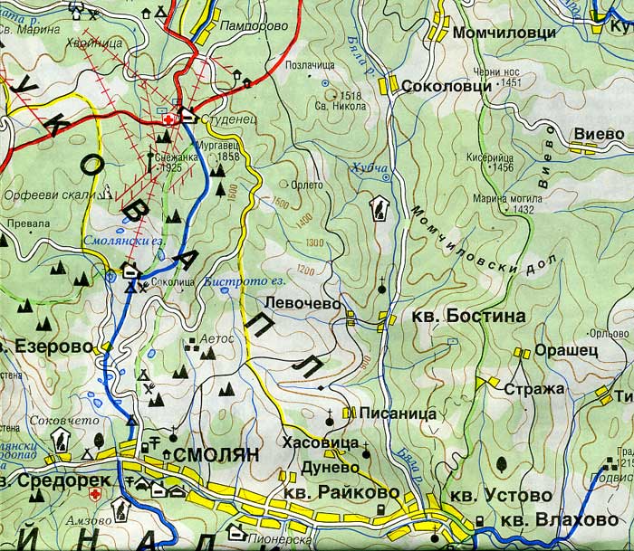 хижа Смолянски езера - карта маршрути 4 и 5